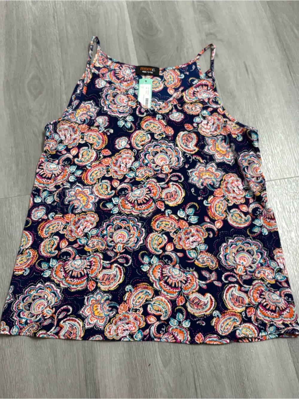 Renee C. Navy Multicolor Paisley Tank Top
